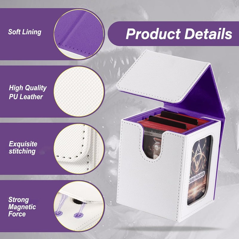 Stepane Commander Deck Box for MTG with double display windows,Card Storage Box Fits 120+ Single sleveed Cards,Magnetic Card Box with 2 Dividers&2 Toploaders for TCG White/Violet - Image 5
